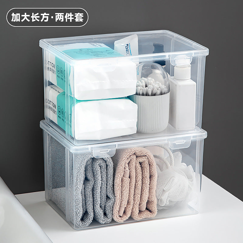 Long plastic washing powder storage box with lid, flip cover storage box, transparent mirror cabinet storage, rectangular storage box.
