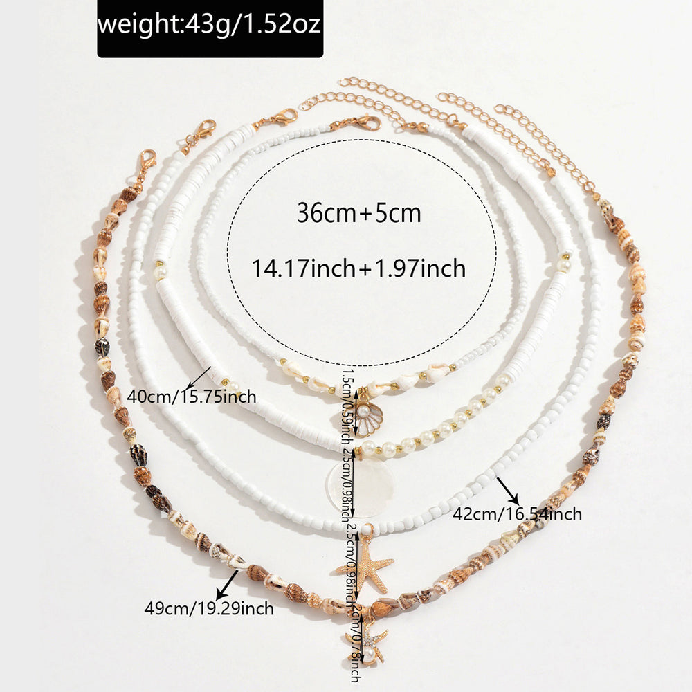 Wholesale beach necklace - european & american style - cross-border e-commerce - beach vacation - starfish, shell, pearl choker - layered beaded clavicle chain for women