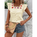 Ready-to-ship, export-quality, 1688 square-neck, crochet-trimmed, flutter-sleeve, solid-color women's top