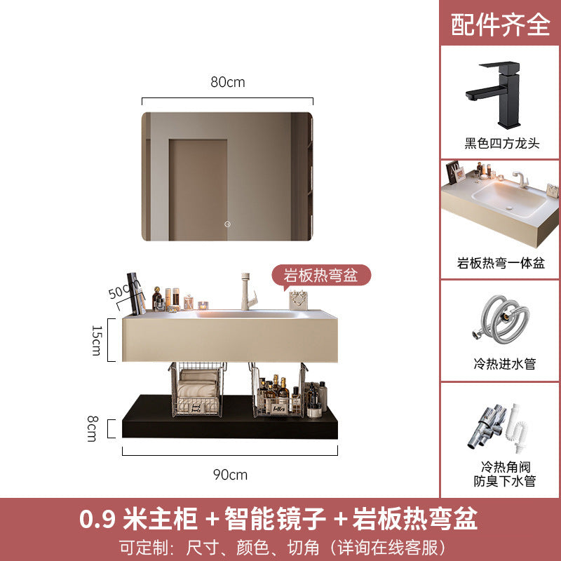 Rock slab hot bending integrated basin, bathroom cabinet, bathroom combination washbasin, hand and face sink, intelligent storage bathroom cabinet.