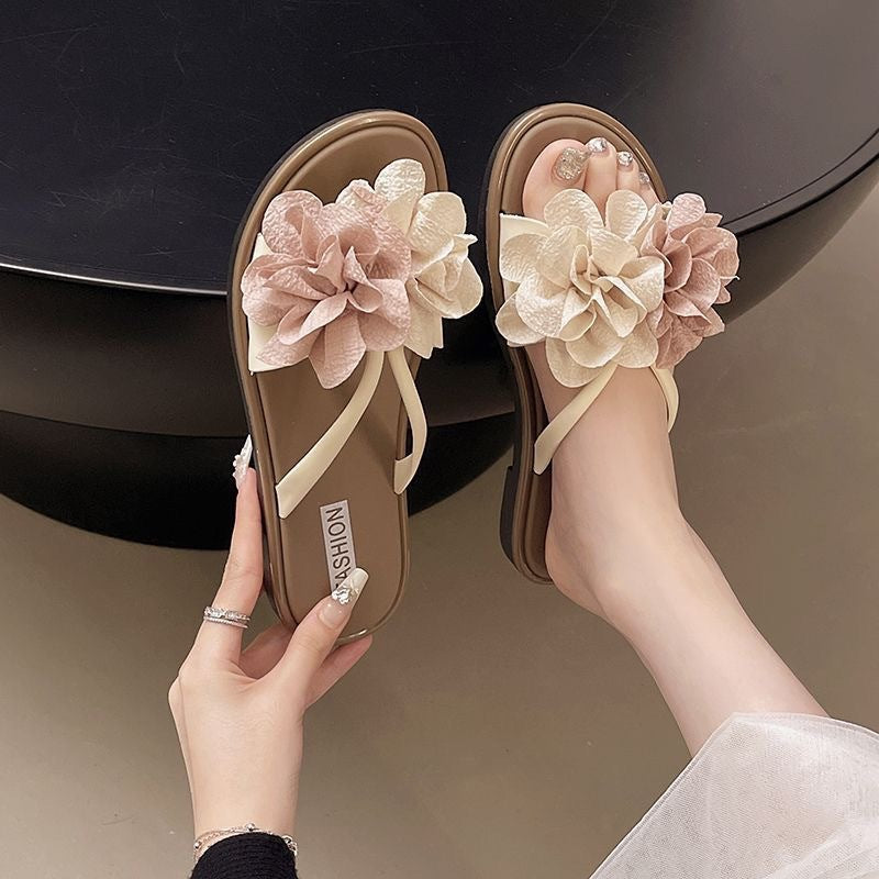 New floral fairy style french open-toe slides for women - 2025 summer beach vacation chic sandals