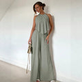 Amazon fashion cross-border women's textured wrinkled halter suit back straps backless high waistloose pants
