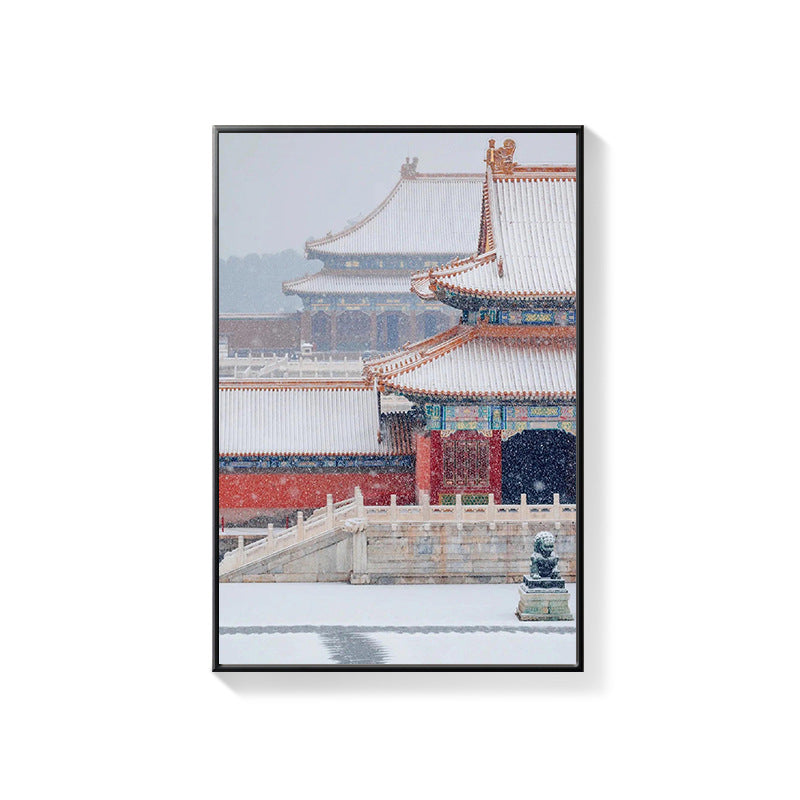 Beijing Forbidden City Snow Scene Decorative Painting New Chinese Architecture Eaves Red Wall Hanging Painting Chinese Style Restaurant Box Mural