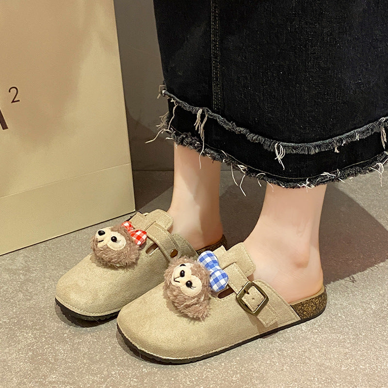 New arrival lazy shoes birkenstock slippers for women spring autum home non-slipoutwear cartoon stylish toe-cap half slippers wholesale