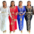 African cross-border supply  women's plus size  new luxury hotfix rhinestone beaded v-neck evening dress