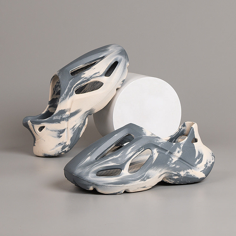 外贸男士洞洞鞋夏季2025新款踩屎感情侣款沙滩鞋EVA软底包头凉鞋