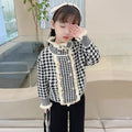 Girls' knitted sweater two-piece set -  autumn/winter houndstooth pattern - little girl's cardigan and sweater for toddlers and young children