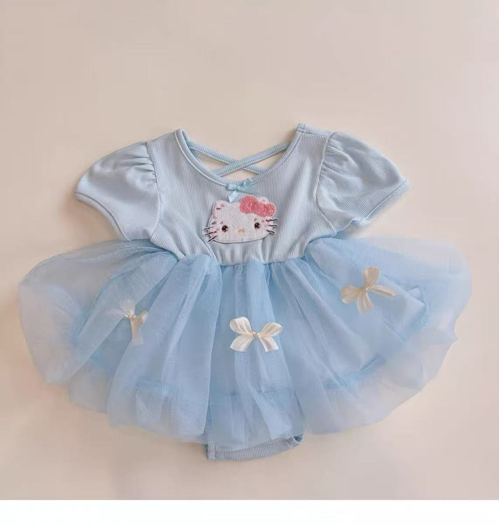 Summer baby girl sweet princess short-sleeved baby bag butt skirt mesh dress full moon 100 days one-year-old dress summer