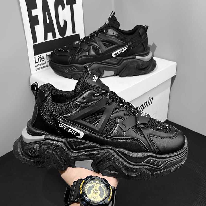 Popular men's shoes winter youth mesh sneakers running boys trendy brand black warrior dad shoes to increase height