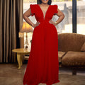 fashion women's  summer sexy mesh patchwork solid color high waist wide leg foreign trade jumpsuit