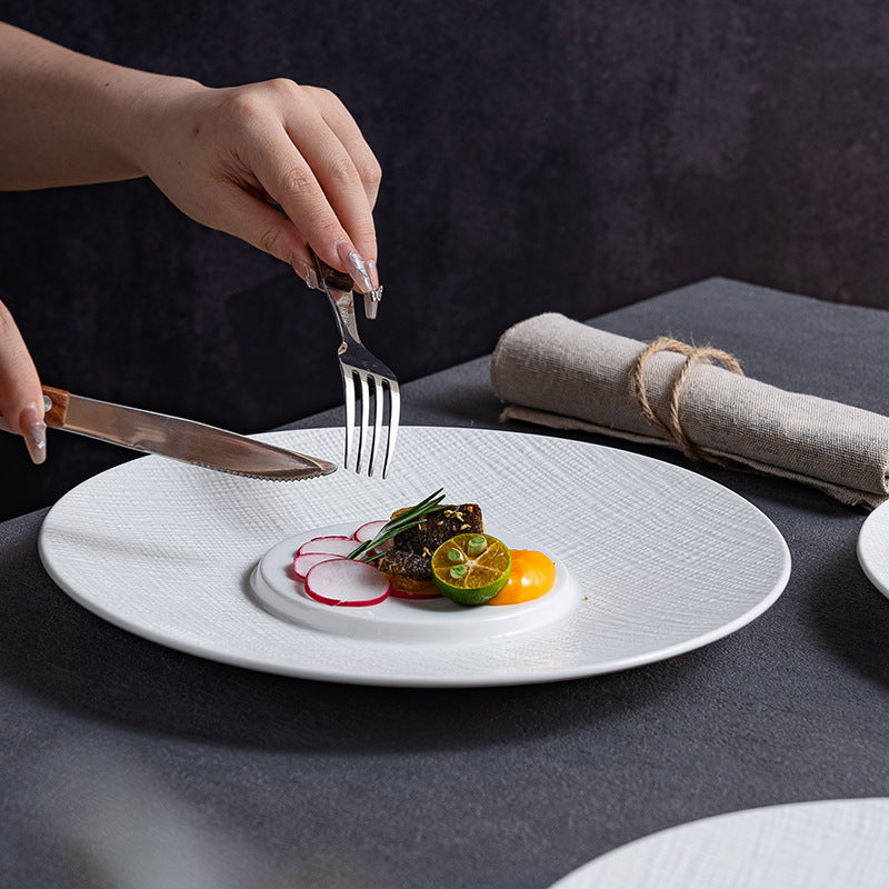 Simple ceramic frosted shallow plate dessert straw hat plate high-end for home salad deep plate tableware hotel commercial