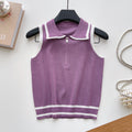 Korean ins summer new arrivalfashioncontrast color lapel knitting shirt vest women's silmslimming lookeasiest for match sleeveless tops