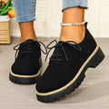 autumnew arrival cross-border plus size medium heel square heel flats women's k-style round toe tie backexport loafers women's flats