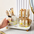 Cosmetic organizer box - trendy transparent rotating makeup brush holder with lid, dustproof desktop lipstick organizer