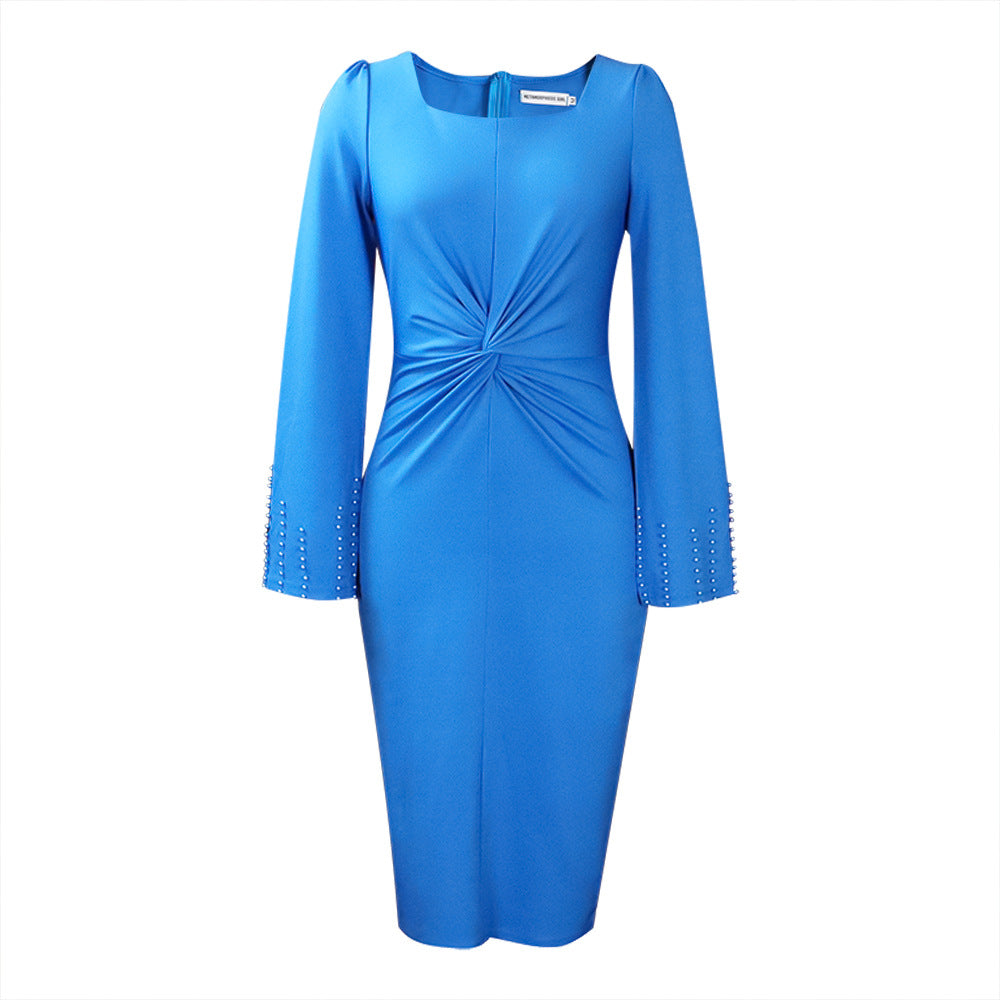 D264  fashionplus size women's clothing  new fashion beaded cloak twist knot pure color fashiondress