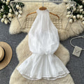 Qianjin style halter pleated backless suspender skirt for women summer pure lust style waist tie back holiday style vest tops