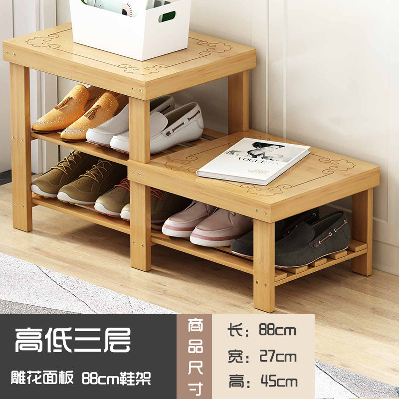 Solid wood shoe rack bench for entryway, shoe changing stool, household shoe cabinet with integrated bench seat for home use