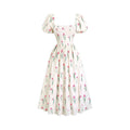 listing: new  women's original elegant square neck puff sleeve printed dress