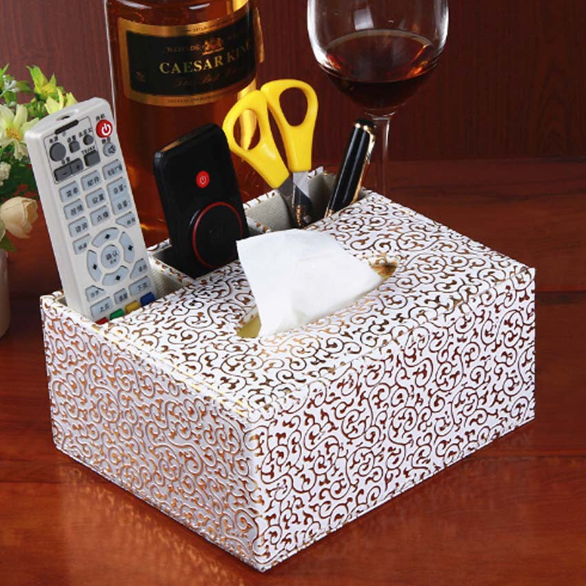 Creative Multifunctional Leather Tissue Box, Desktop Remote Control Storage Box Organizer, Fashion Carton Pen Holder
