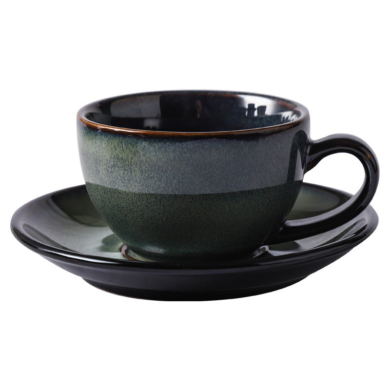 Vintage kiln-ware ceramic coffee cup and saucer set - exquisite, unique design for office afternoon tea or milk