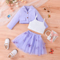 new girls' long-sleeve jacket + vest + skirt three-piece set - spring/autumn mesh skirt outfit for little girls