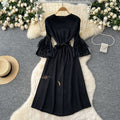Miya fashion pleated dress female fashionable style strap waist stereo flower bell sleeve pleated long skirt