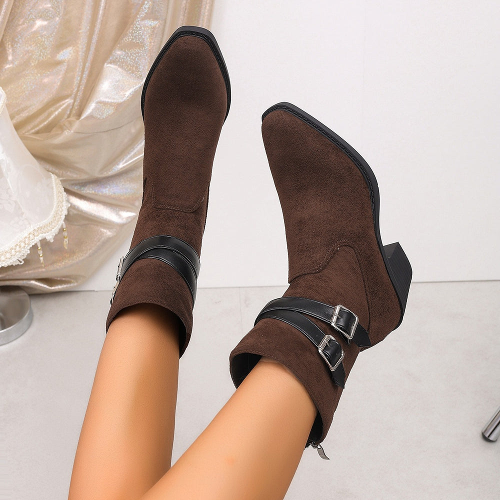 plus sizefall and winternew best selling round toe thick heel slimming look british style women's easiest for match soft bottom buckle bootscasual