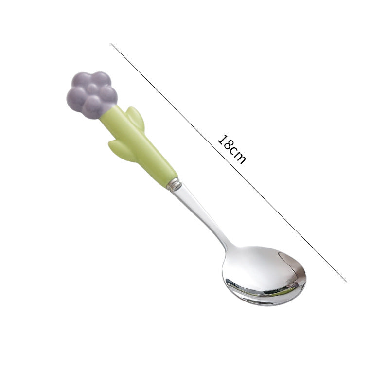 Creative stainless steel cutlery with ceramic handles - kids' dessert forks, multi-purpose western dinnerware, sunflower steak knife