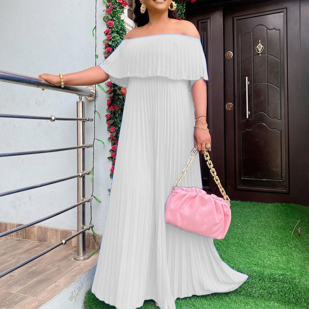 D257  summer new women's  cross-border sexy off-shoulder bandeau pleated evening party european and american dress