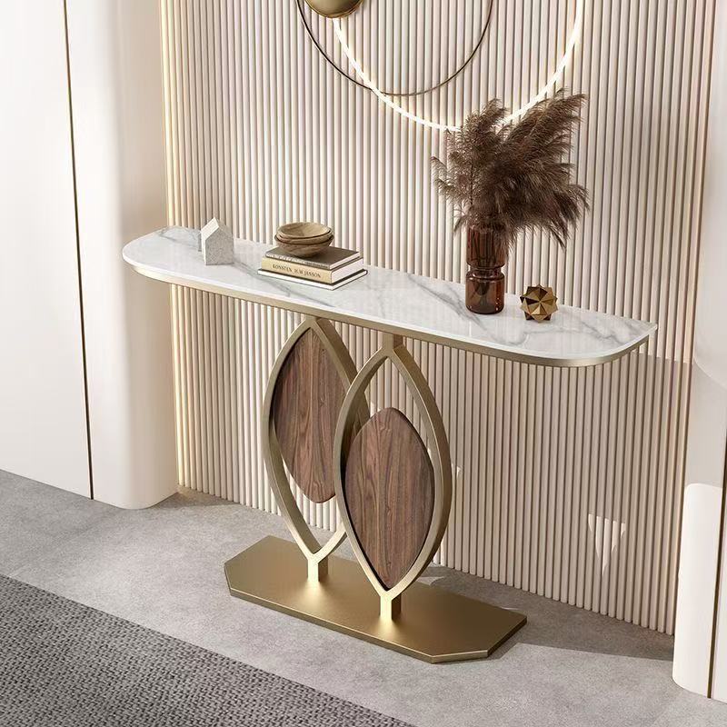 Italian slate creative entrance table, light luxury entrance table, normcore style grids entrance cabinet, wall-mounted semicircular end scene table