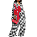 Autumn new plaid design suit casual work clothing bows decorated straight-leg pantsloosecasualtwo-piece set