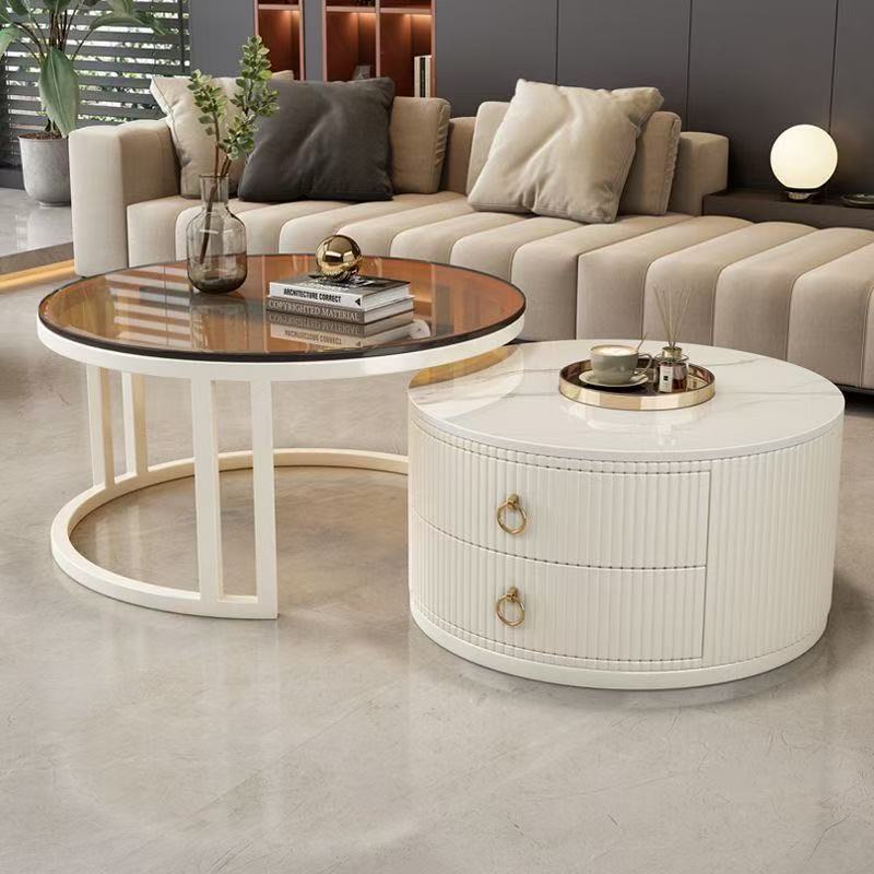 Rock slab coffee table living room for homecasual modern small apartment new arrivalaccessible luxury double-layer telescopic round side table tea table
