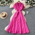 K-stylework clothing style short-sleeved a-line dress female summer light mature style pink waist slimming look light matureelegantelegance