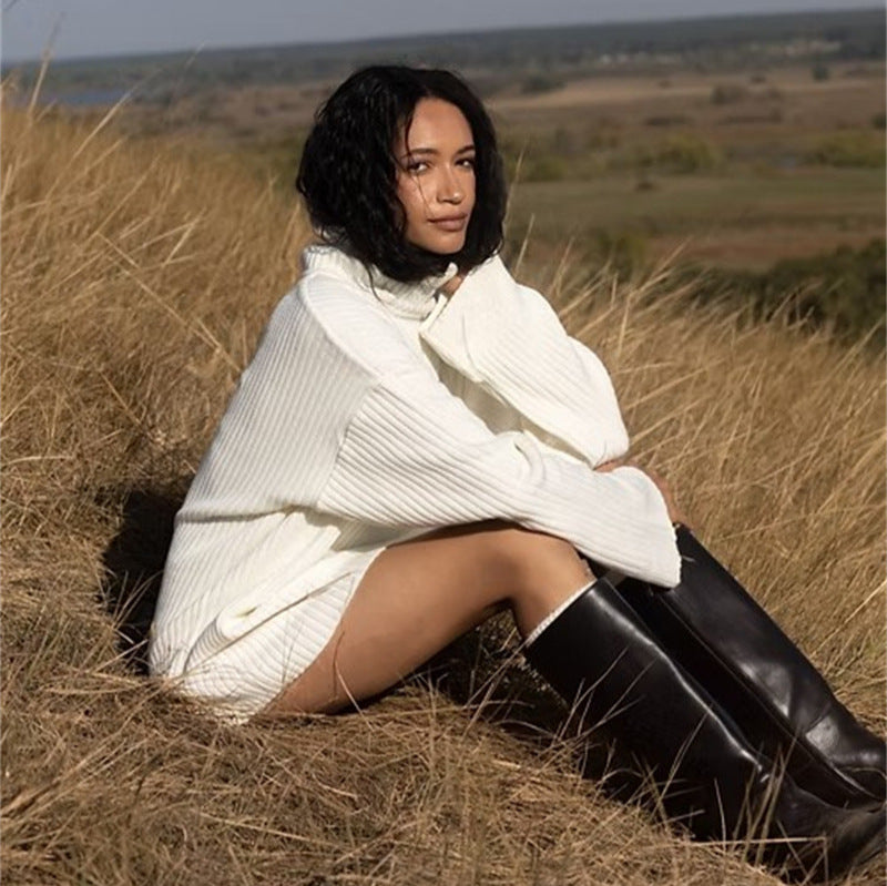 European and American independent station tk autumn and winter sweater lazy style turtleneck loose knitted top