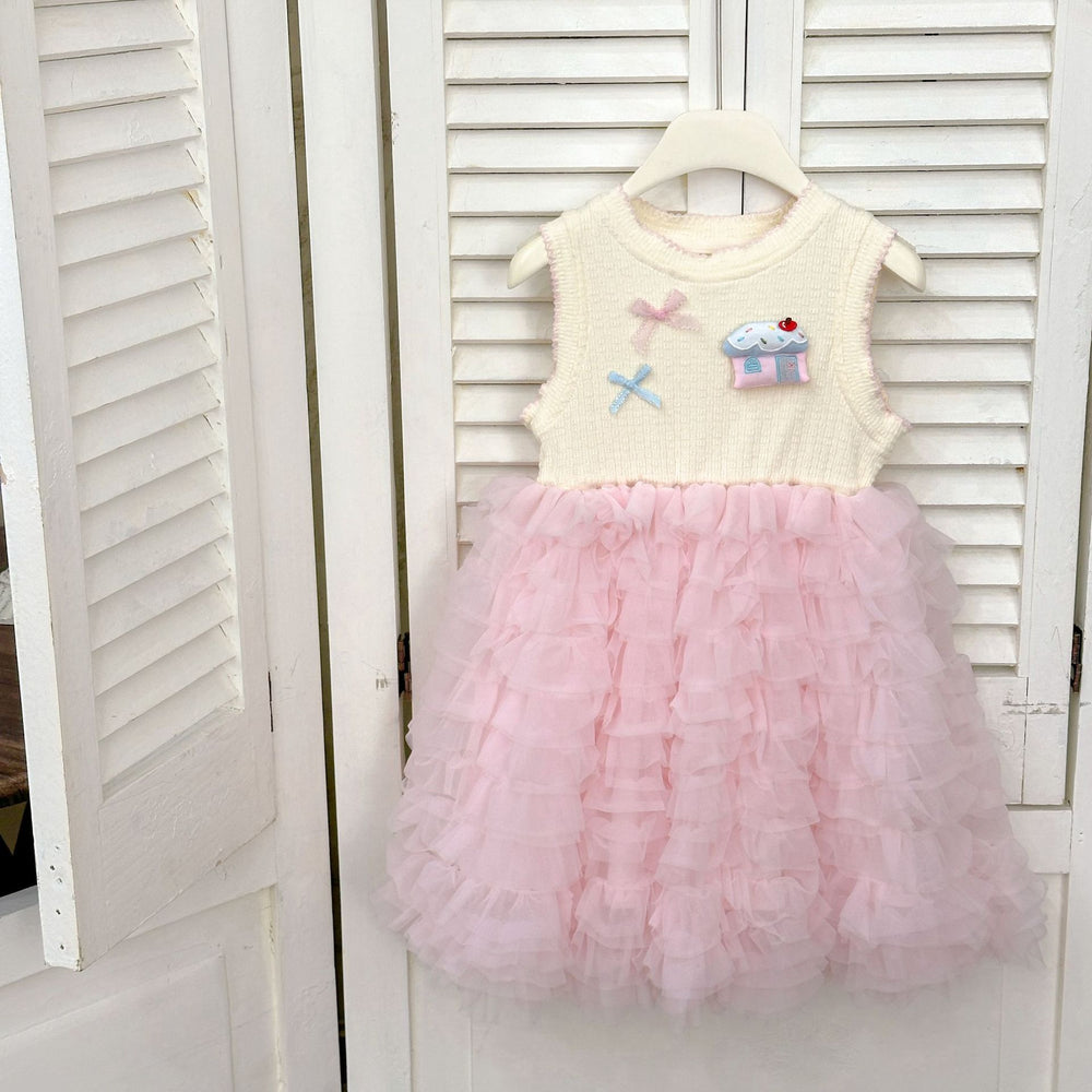 Girls' chanel-inspired dress,  summer sweet tiered dress, kids' mesh sweet tank dress, puffy skirt trend