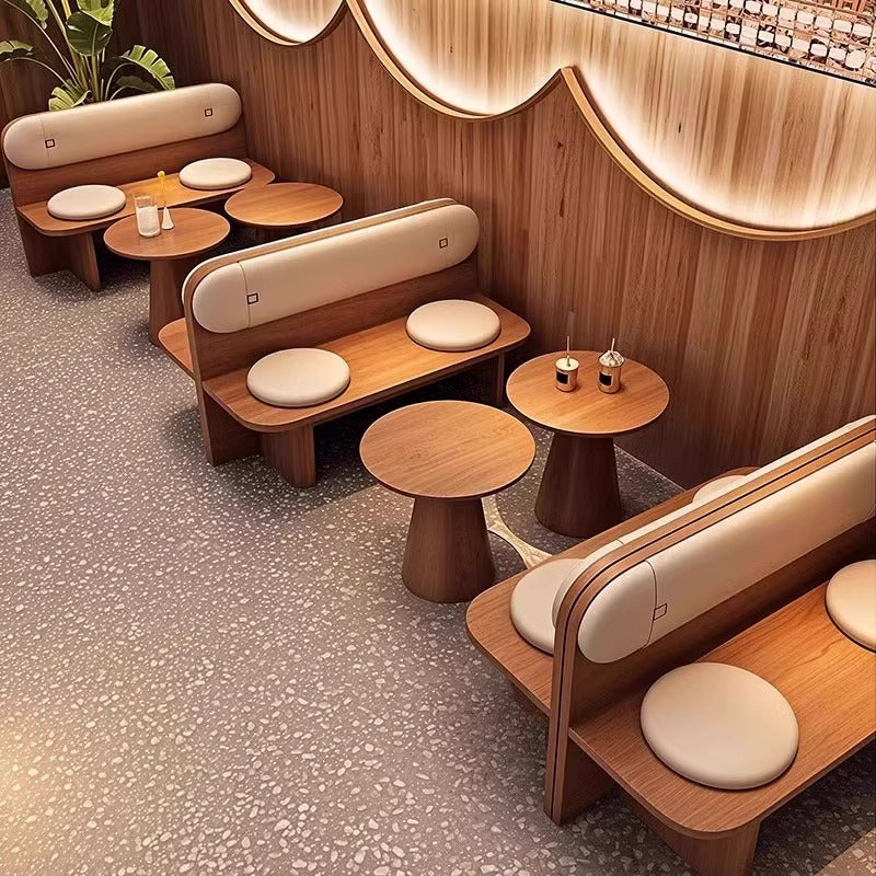Customized solid wood card seat sofa milk tea shop dining table and chair combination coffee shop commercial bar catering tea house against the wall