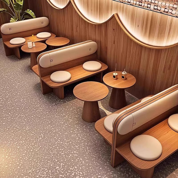 Customized solid wood card seat sofa milk tea shop dining table and chair combination coffee shop commercial bar catering tea house against the wall