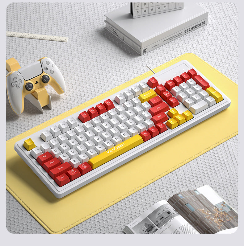Viewsonic ku127 tri-color mechanical feel keyboard, 98-key layout, wired, universal for office and gaming