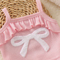 European and american style baby girl's cute suspender romper with bow and pink pants two-piece set