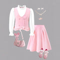 Girls' fashionable and elegant sweet ruffle design faux two-piece button-down shirt + matching skirt two-piece set
