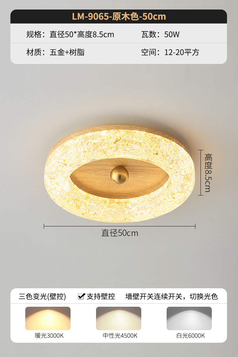 Walnut color resin ceiling light, advanced sense eye protection study round Italian minimalist master bedroom light luxury ceiling light