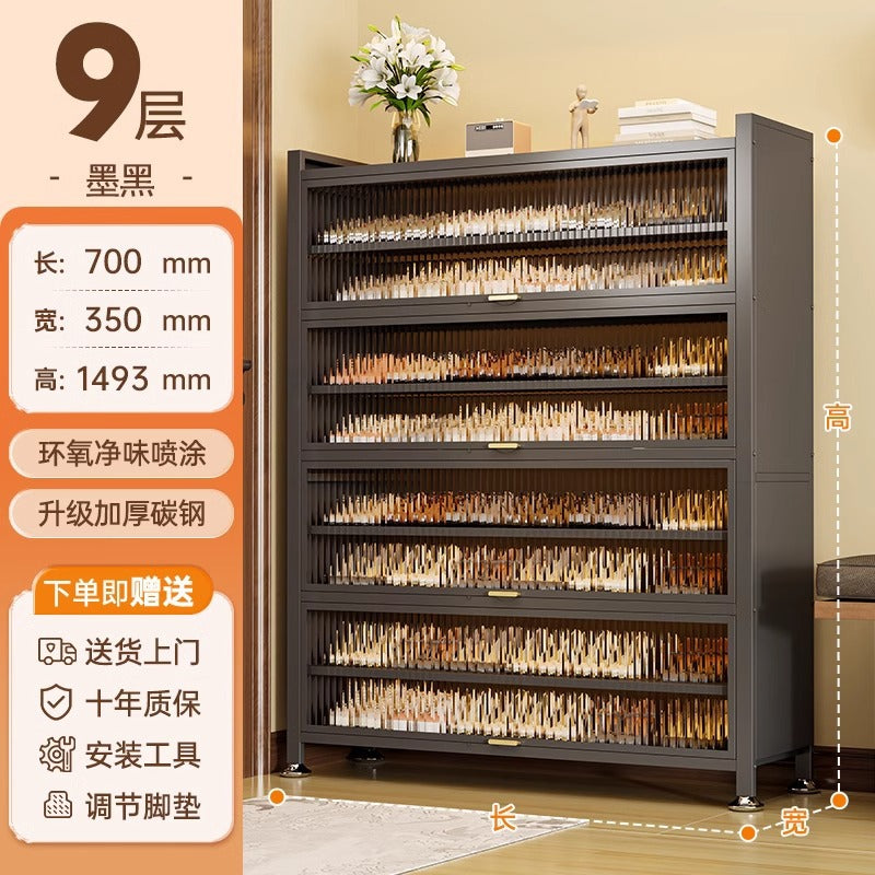 Steel shoe cabinet for home, entryway storage, integrated wall-mounted indoor hallway cabinet with door, dustproof multi-layer shoe rack