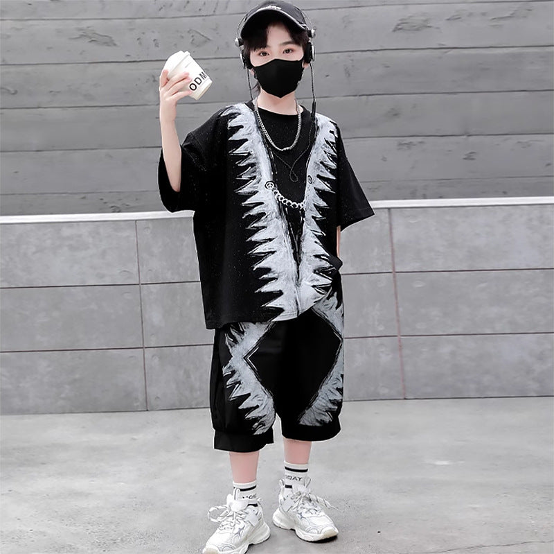 Boys' short-sleeve t-shirt and shorts set - summer loose fit casual kids' fashion brand new  trendy outfit - stylish and cool