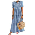 fashionindependent stationexportfashiontrendysummer short-sleeved casual style lapel distressed denim dress