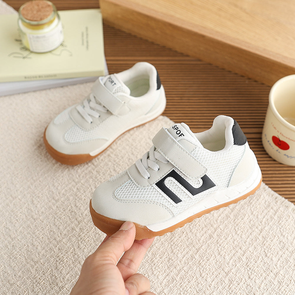 Girls' athletic shoes - new spring/autumn collection - versatile kids' running shoes - trendy color block design - breathable mesh upper - white sneakers for older girls