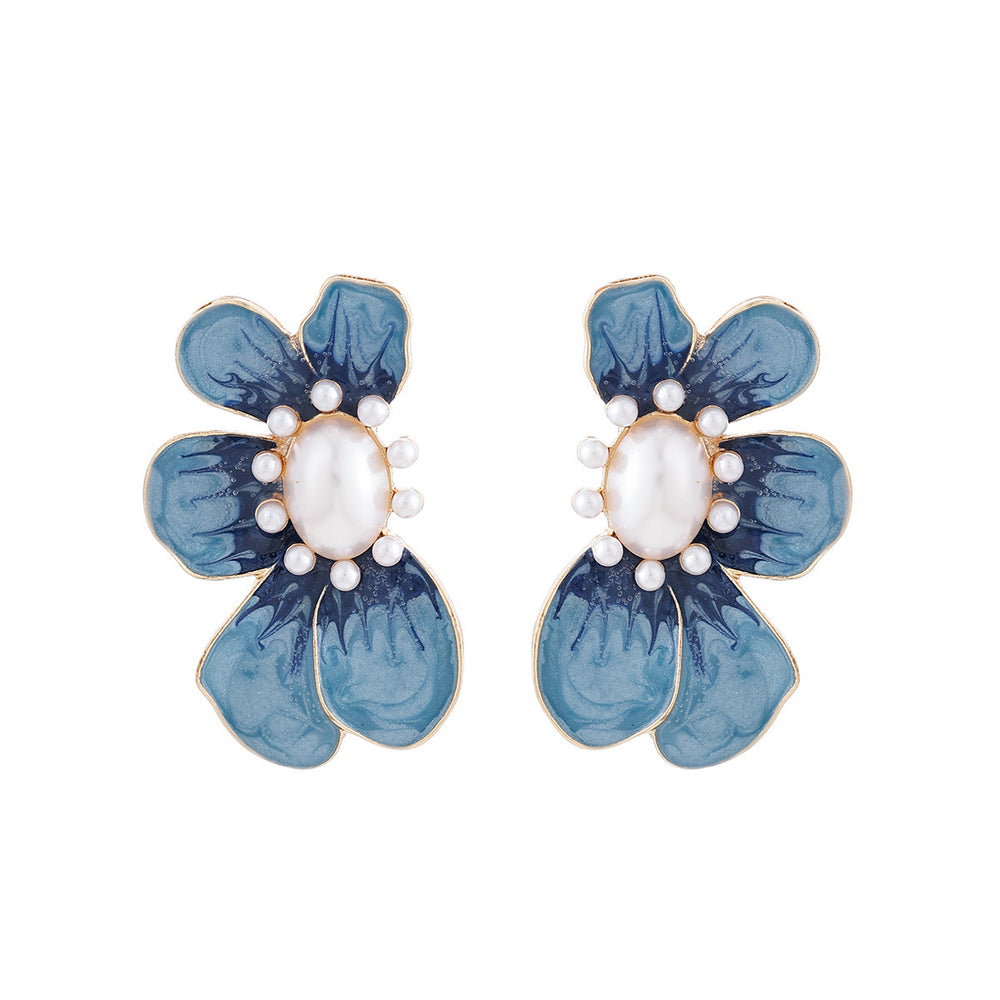 European and american cross-border jewelry: trendy enamel & faux pearl earrings - fresh, geometric, and high-end stud earring sets for women