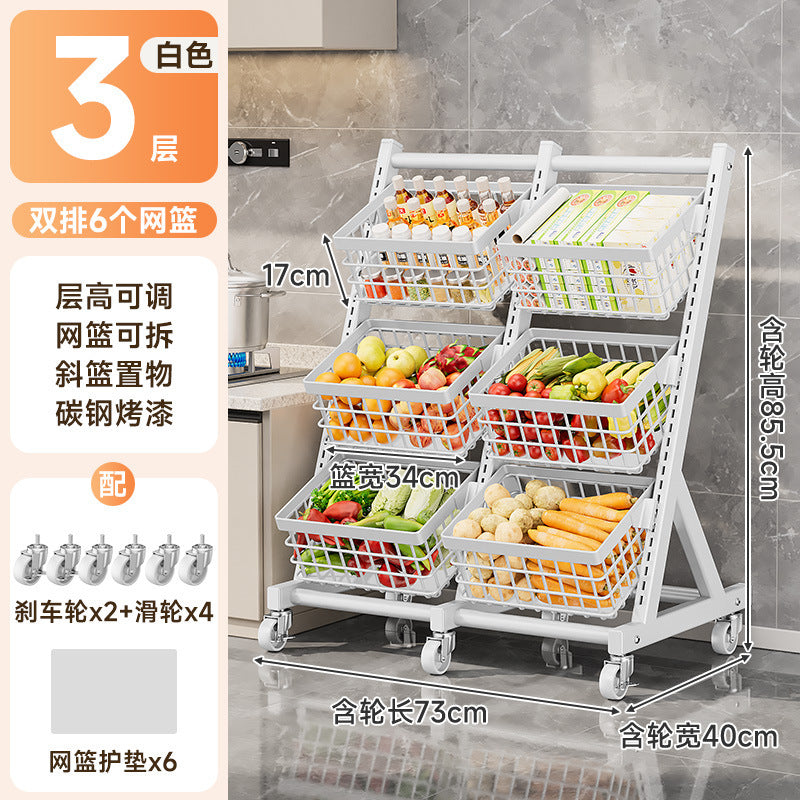 Kitchen storage rack Floor-to-ceiling multi-layer vegetable and fruit multi-functional vegetable basket Living room snack storage rack with wheels