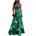 2025 spring/summer new european and american amazon aliexpress printed bandeau two-piece set with camisole and midi skirt