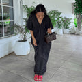 European and american women's clothing  autumn new sweet and fresh striped v-neck batwing sleeve loose waist maxi dress