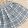 Spring autumnew arrivalgirlsweatersuitk-style baby girl round neck rhombus plaid pullover shirt plaid skirttwo-piece set